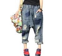 Youlee Donna Elastico Vita Ampia Leg Harem Pantaloni Foro Jeans Style 15 M