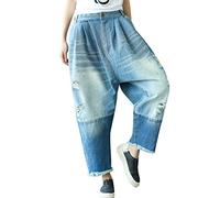 Youlee Donna Elastico Vita Ampia Leg Harem Pantaloni Foro Jeans Style 17 XL