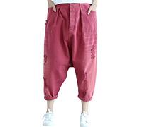 Youlee Donna Elastico Vita Ampia Leg Harem Pantaloni Foro Jeans Style 9 Red M