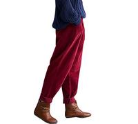 Youlee Donna Elastico Vita Velluto a Coste Pantaloni con Tasche Borgogna L