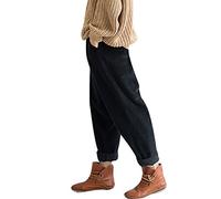 Youlee Donna Elastico Vita Velluto a Coste Pantaloni con Tasche Nero XL