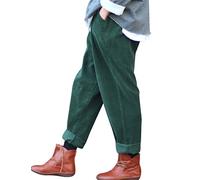 Youlee Donna Elastico Vita Velluto a Coste Pantaloni con Tasche Verde Scuro XXL
