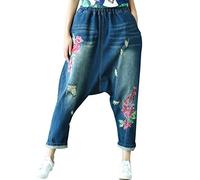 Youlee Donna Estate Patchwork Harem Pantaloni Distrutto Jeans Pantaloni a Gamba Larga Style 3 Blue M