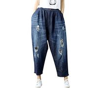 Youlee Donna Estate Patchwork Harem Pantaloni Distrutto Jeans Pantaloni a Gamba Larga Style 4 Deep Blue M