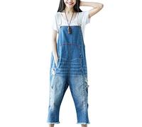 Youlee Donna Gamba Larga Tute di Jeans Salopette Casual retrò Style 4 Light Blue