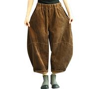 Youlee Donna Inverno Autunno Vita Elastica Lanterne Pantaloni Pantaloni di Velluto a Coste Coffee