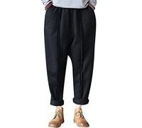 Youlee Donna Primavera Autunno Vita Elastica Cotone Pantaloni Harem Black