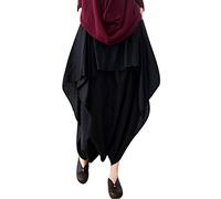 Youlee Donne Cotone Lino Elastico in Vita Crotch Goccia Pantaloni Gamba Larga Black