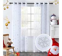 youleyar Tende trasparenti natalizie in voile con fiocco di neve, stampa con lamina argentata, trattamento bronzante metallizzato, coppia per decorazioni per finestre festive, soggiorno, set di 2