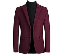 Youllyuu Autunno Inverno Giacche di Lana Per Gli Uomini Casual Affari Solido Abiti Blazer Cappotto, Rosso vinaccia, 3XL
