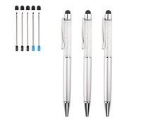 YOUMI Set di 3 penne a sfera 2 in 1 con strass, pennino capacitivo per touch screen, con ricariche di ricambio, inchiostro nero e blu, punte in gomma per iPhone, iPad, Kindle e dispositivi touchscreen