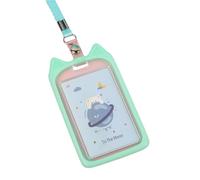 YOUNAFEN Porta badge in silicone con orecchie di gatto con cordino per donne, signore, ragazza, lavoro, ufficio, infermiera, studentessa, insegnante, 7,3 x 14 cm, verde