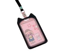 YOUNAFEN Porta badge in silicone con orecchie di gatto con cordino per donne, signore, ragazza, lavoro, ufficio, infermiera, studentessa, insegnante, 7,3 x 12,5 cm, nero