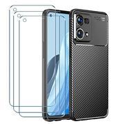 Young & Ming Cover per Oppo Reno 7 4G/Oppo Reno7 4G + [3 Pezzi] Pellicola Vetro Temperato, Sottile Silicone TPU Bumper Case Antiurto Antigraffi Case Custodia, Nero
