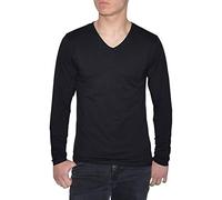 Young & Rich - Maglia a maniche lunghe da uomo, 10 colori, scollo a V, a maniche lunghe, tinta unita, slim fit, tinta unita, con scollo a V, elasticizzata, taglie dalla S alla 3XL Nero XXL