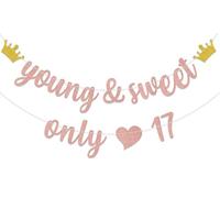 Young & Sweet Only 17 Banner, decorazioni per feste di 17° compleanno per ragazze, striscione per 17° compleanno, Cheers to Seventeen Years Old Party Supplies oro rosa