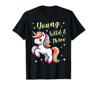 Young Wild And Three Unicorn 3rd Birthday Toddler Kid Maglietta