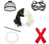 Young Wolf 6 Set Donne di ruolo vestito di abbigliamento del partito Cosplay con parrucca in bianco e nero, guanti, staffe, collana, maschera e cappello della parrucca