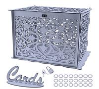 Young Wolf Scatola regalo cava in legno per matrimonio, con chiave, per baby shower, decorazione di compleanno, 32 x 24 x 22 cm (colore argento)