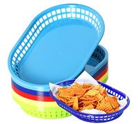 Youngever 15 Pacchi Cestini di Plastica per Fast Food, Cesti Alimentari Cestini ovali, Cestini per Popcorn, Patatine, Snack, 5 Colori Assortiti (Rettangolare)