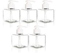 Youngever 5 Pacchi 250ML Plastica Bottiglie a Pompa, Bottiglie a Pompa in Plastica Ricaricabili con Blocco da Viaggio (Clear Square)