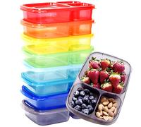 Youngever 8 Confezioni Scatola da Pranzo Bento, Contenitori Meal Prep, Riutilizzabili 3 Scomparti in Plastica divisi per La Conservazione Degli Alimenti