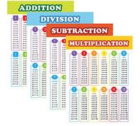 Youngever Confezione da 4 poster math da 24 x 18 pollici, multiplication Division Addition and Subtraction Table Chart Laminated Educational Poster Teaching Posters, Classroom Posters