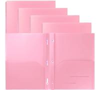 Youngever Confezione da 6 cartelle a due tasche in plastica resistente con 3 rebbi, chiusura a rebbi in metallo, in plastica resistente, cartella a 2 tasche (rosa)