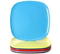 Youngever Confezione da 9 piatti di plastica da 25,4 cm, piatti quadrati grandi, piatti piani, set di 9 (9 colori arcobaleno)