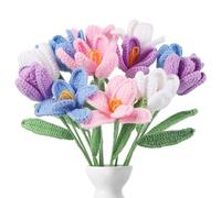 YOUNGJOY 12 rose all'uncinetto fatte a mano, tulipano, girasole, margherita, cuore, fiori artificiali lavorati a maglia, per festa della mamma, laurea, decorazione per la casa (tulipano A)