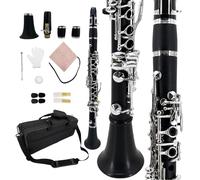 YoungMonic Ebonite Clarinetto Mi bemolle con chiavi argentate per performance orchestrali professionali, Clarinetto Mi bemolle professionale nero con borsa imbottita e kit di manutenzione completo (n2