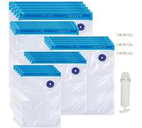 YOUNGSAY 20 Pezzi Sacchetti Sottovuoto Riutilizzabili Alimenti, Senza BPA Sacchetti Sottovuoto Alimenti Piccoli con Pompa Manuale e Clip di Tenuta per Cotture a Bassa o Alta Temperatura (5 Misure)