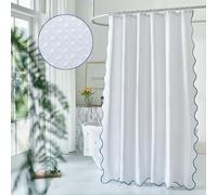 youngseahome Tenda da doccia in tessuto a nido d'ape da 230 g/m², resistente, con bordo smerlato blu acqua, tenda da doccia in tessuto bohémien chic, 183 x 183 cm