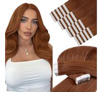 YoungSee Extension adesive in capelli veri, colore rame, invisibili, 45 cm, da donna, 25 g, 10 pezzi, #330