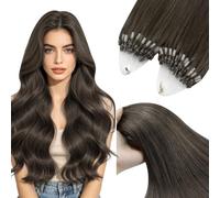 YoungSee Extension con micro anelli, capelli veri, castano cenere e leggere | Extension con microring, capelli veri, Remy, per donne, effetto naturale, 45 cm, 50 g, #1C