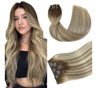 Youngsmile Extension per capelli con clip #3/8/22, spazzatura marrone decolorazione in riflessi castani con biondo medio, 120 g, 7 pezzi, 50 cm, capelli umani naturali invisibili (#3/8/22-50 cm)