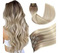 Youngsmile Extension per capelli con clip reali, reali, morbidi, naturali e naturali, per capelli, spazzatura, colore #8/60/18, colore: marrone chiaro, biondo e biondo cenere, 45 cm, 120 g, 7 pezzi
