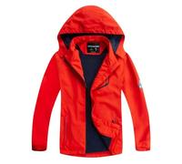 YoungSoul Cappotti impermeabili da ragazzo, con scollo a vento, foderati in pile da ragazza, con cappuccio rimovibile, nero rosso, 12-13 Anni