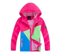 YoungSoul Giacca a Vento Bambino Color Block, Giacca Impermeabile Ragazzo con Cappuccio - Giacca Antivento Antipioggia, Rose, 7-8 anni/L