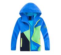 YoungSoul Giacca a Vento Bambino Color Block, Giacca Impermeabile Ragazzo con Cappuccio - Giacca Antivento Antipioggia, Blu, 11-12 anni/XXL