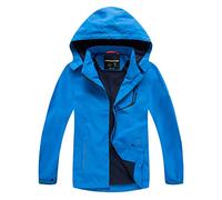 YoungSoul Giacca impermeabile per bambini e bambine, leggera, foderata in pile, con cappuccio rimovibile, Blu, 12-13 Years