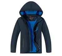 YoungSoul Giacche impermeabili per bambini e bambine, leggere, foderate in pile, impermeabile con cappuccio staccabile, blu navy, 7-8 Years