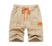 YoungSoul Pantaloncini Cargo Ragazzo Bermuda Bambino Elastico in Vita Pantaloni Corti Estivi con Fascia a Contrasto, Cachi 2, 9-10 Anni