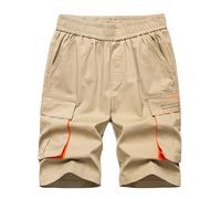 YoungSoul Pantaloncini Cargo Ragazzo Bermuda Bambino Elastico in Vita Pantaloni Corti Estivi con Fascia a Contrasto, Cachi 1, 7-8 Anni
