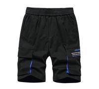 YoungSoul Pantaloncini Cargo Ragazzo Bermuda Bambino Elastico in Vita Pantaloni Corti Estivi con Fascia a Contrasto, Nero 1, 7-8 Anni