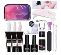 Youngwier Kit di gel per poli, kit gel per unghie costruttore | 3 colori estensione unghie con soluzione slip e lampada - Set di manicure per l'arte del , include clip e borsa