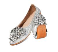 YOUNIFIZ Ballerine da donna, elastiche, pieghevoli, portatili, con strass scintillanti, ballerine, ballerine, scarpe da dolly, Argento, 40 EU