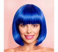 YOUNIGA Parrucca a caschetto blu con frangia, 30,5 cm, colore blu reale, parrucca corta a caschetto in fibra sintetica da donna, parrucca corta a caschetto e parrucca per cosplay di Halloween