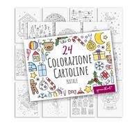 younikat Cartoline natalizie da colorare, 24 pezzi, DIN A6, per bambini, adulti, fai da te, Avvento creativo I dv1531