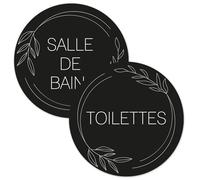 younikat You0048 - Set di 2 adesivi per porta, motivo: Salle de bains e toilette, francese, in bianco e nero, Ø 10 cm